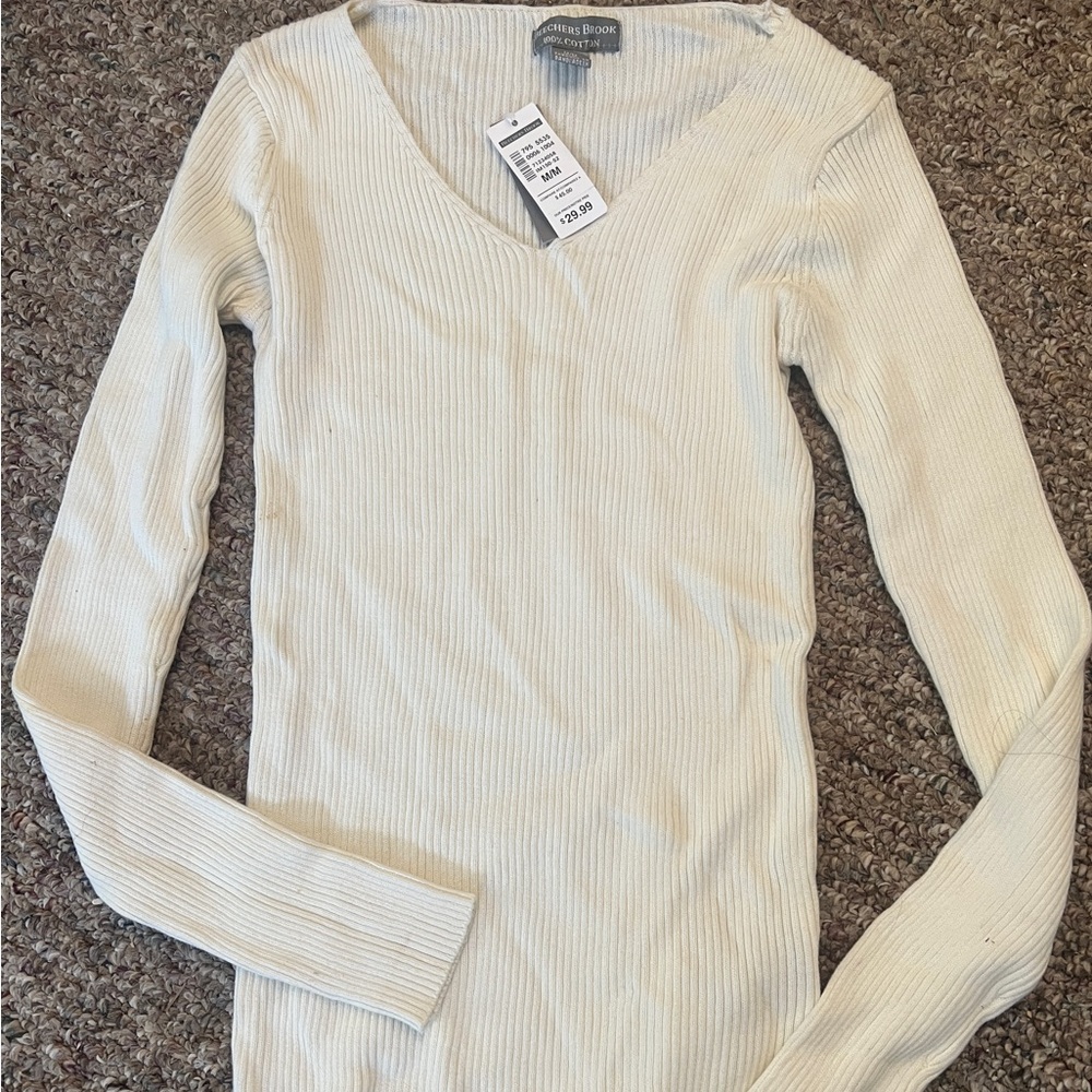 Cream Ribbed Long Sleeve Top size medium Beechers Brook brand